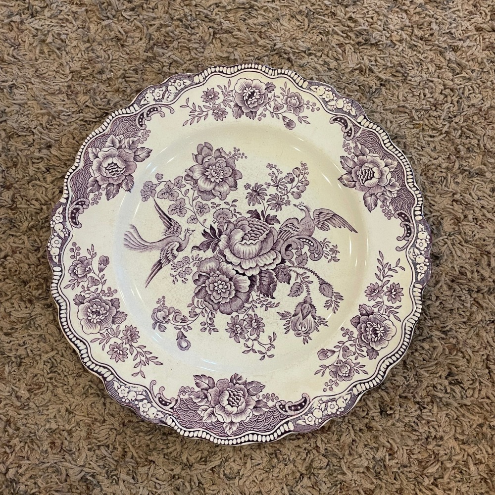 Vintage Crown Ducal Bristol Purple Transferware Dinner Plate England 9.5 in